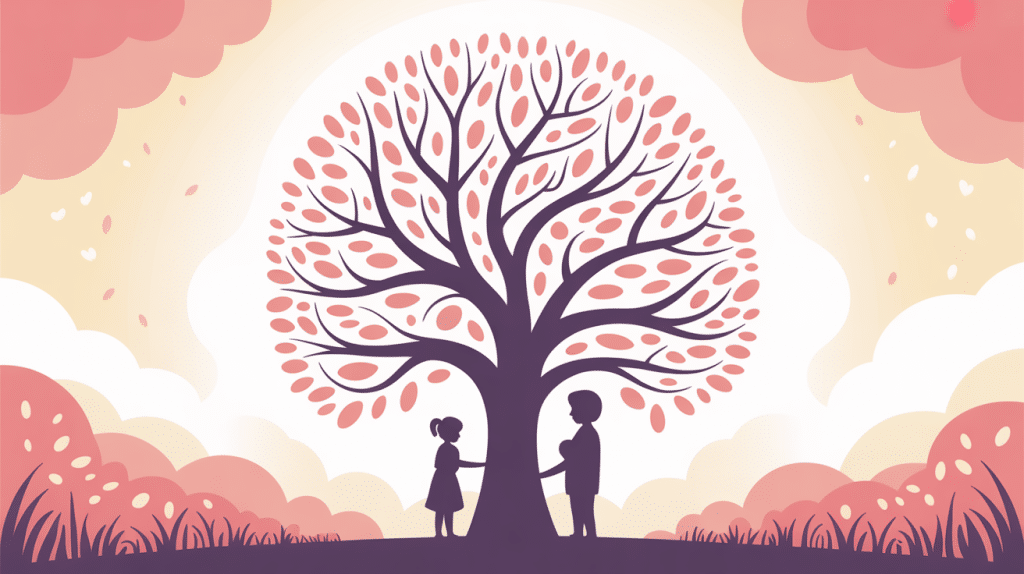 Illustration arbre de naissance famille symbolique