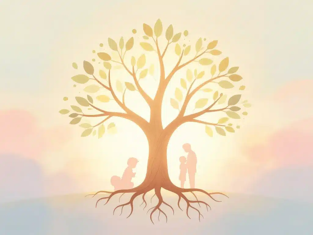 Arbre de naissance avec racines et famille