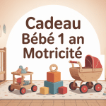cadeau bébé 1 an motricité illustration chambre et jouets