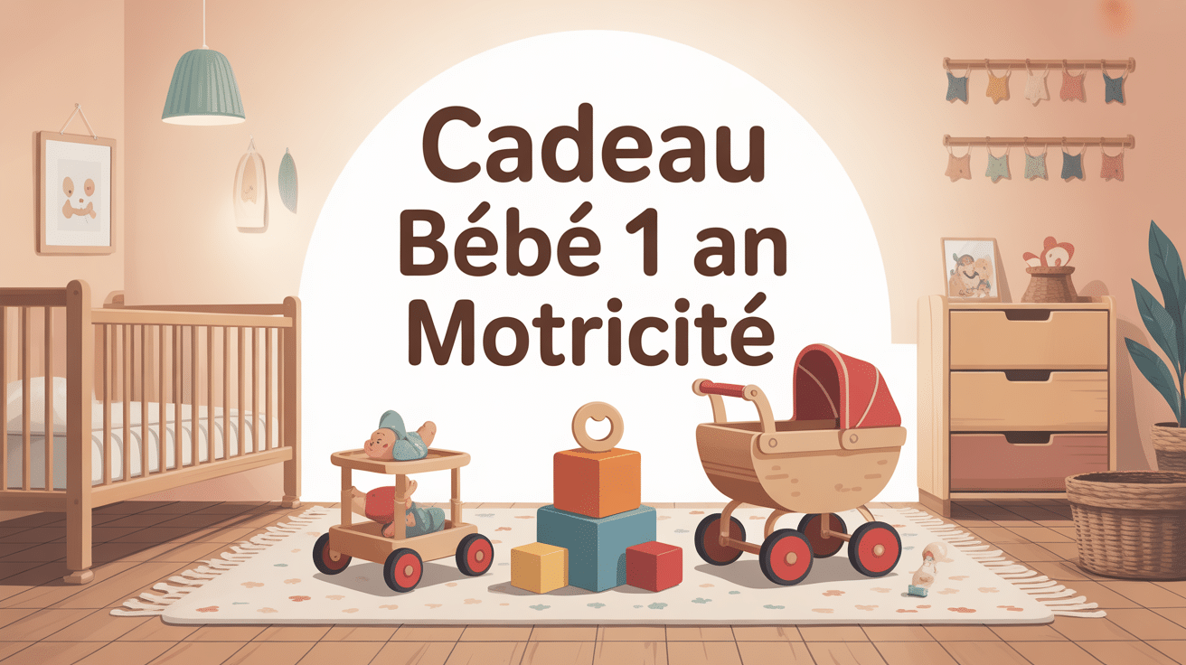 cadeau bébé 1 an motricité illustration chambre et jouets