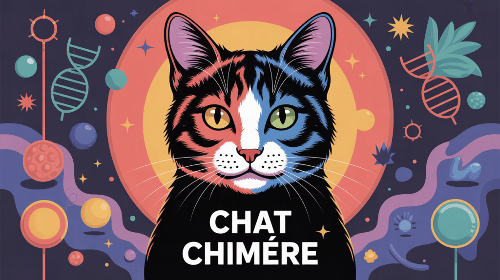 chat chimère au visage divisé en deux couleurs illustration