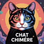 chat chimère au visage divisé en deux couleurs illustration