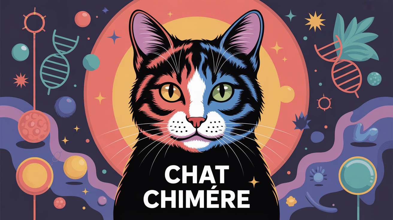 chat chimère au visage divisé en deux couleurs illustration