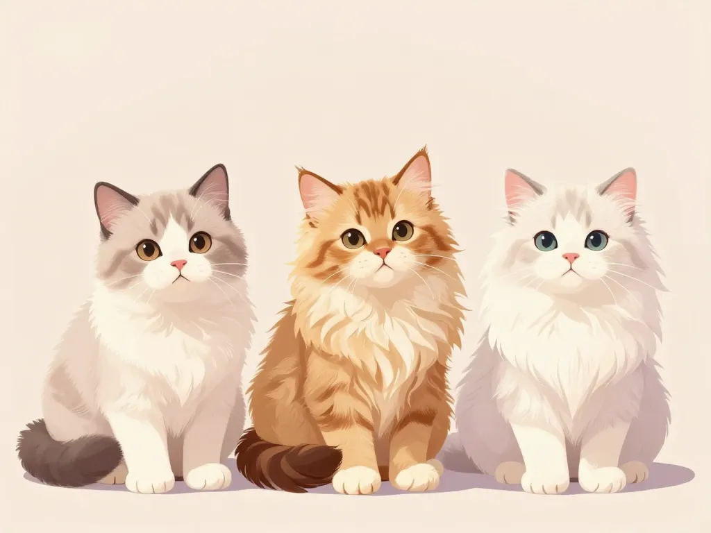 Trois chatons poil mi long court long côte à côte