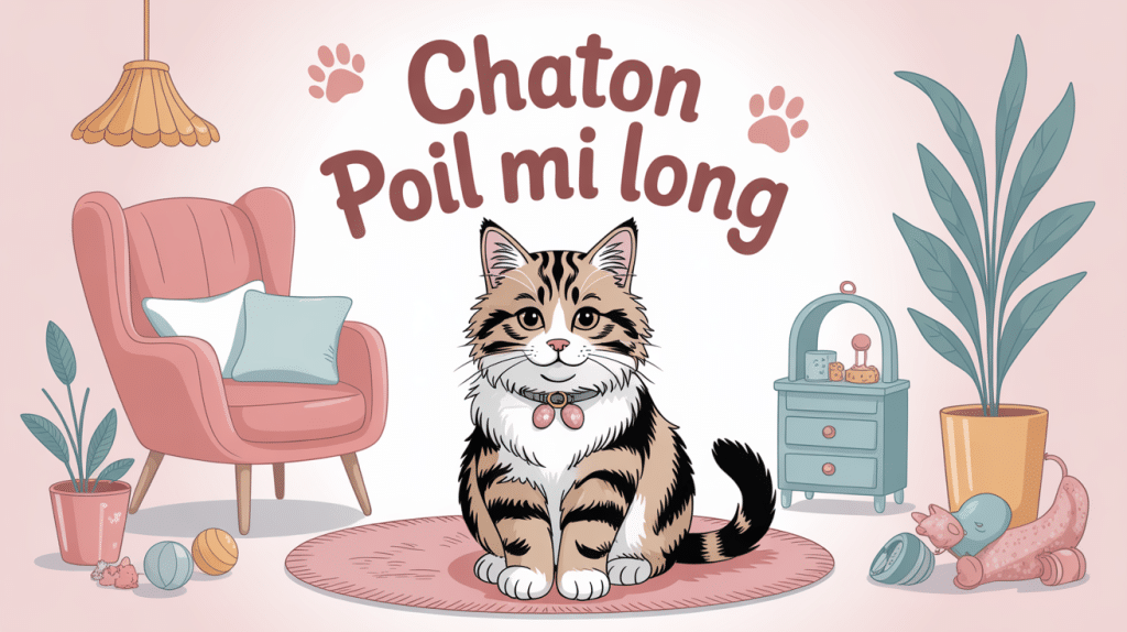 Chaton poil mi long assis décor cosy