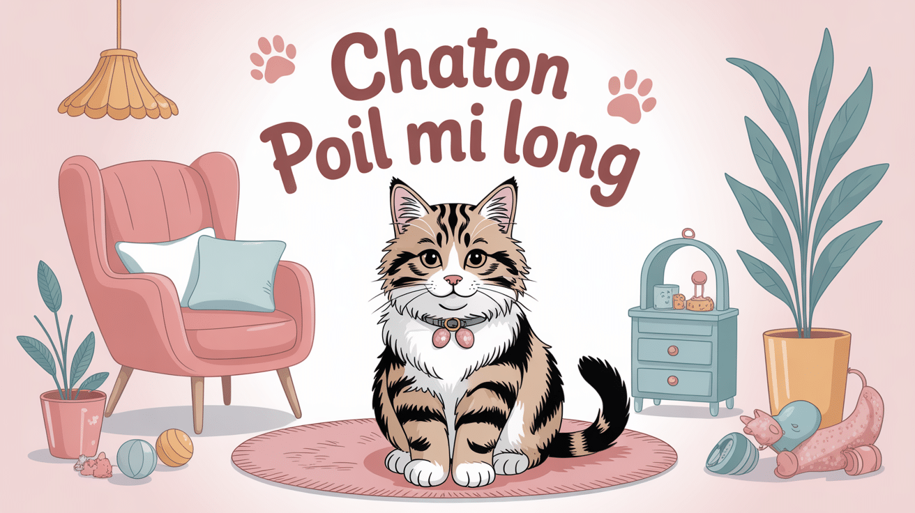 Chaton poil mi long assis décor cosy