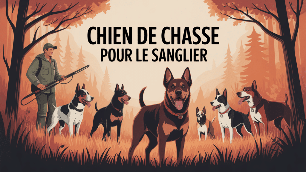 illustration chien de chasse pour le sanglier dans forêt matin