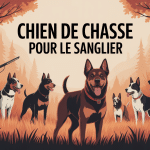 illustration chien de chasse pour le sanglier dans forêt matin