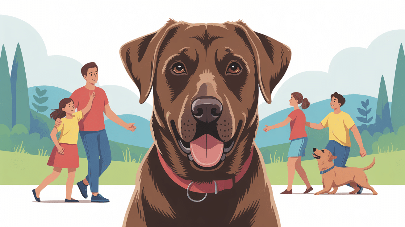 croisé labrador malinois illustration famille dynamique