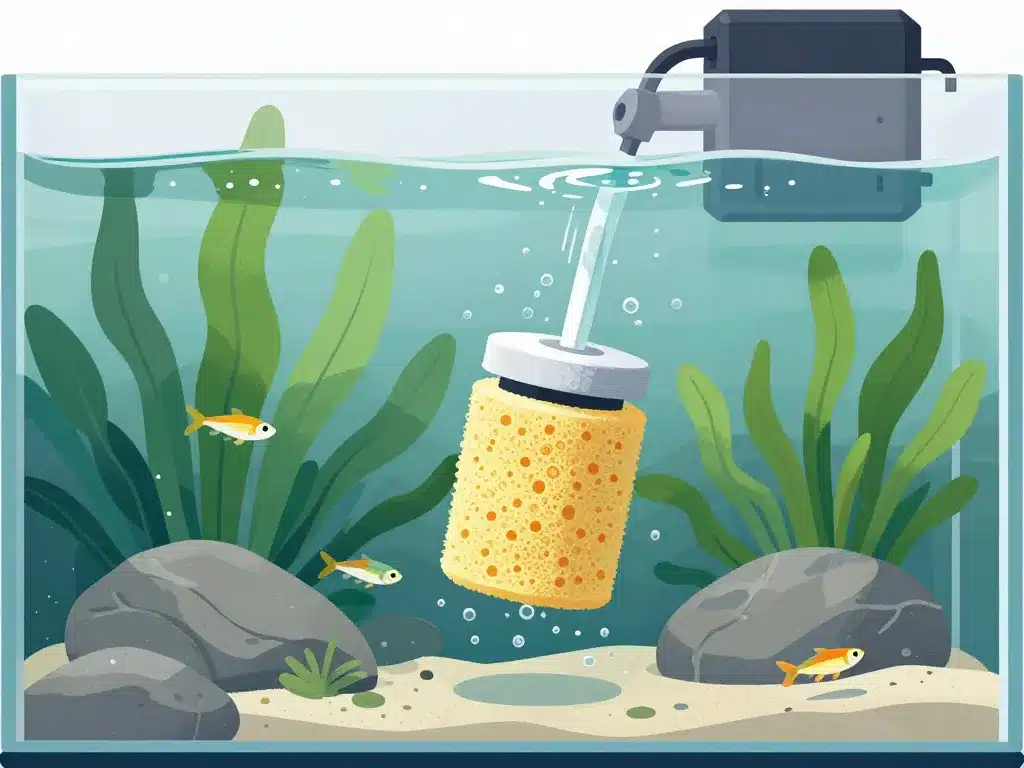 exhausteur aquarium avec filtre à air, plantes et poissons