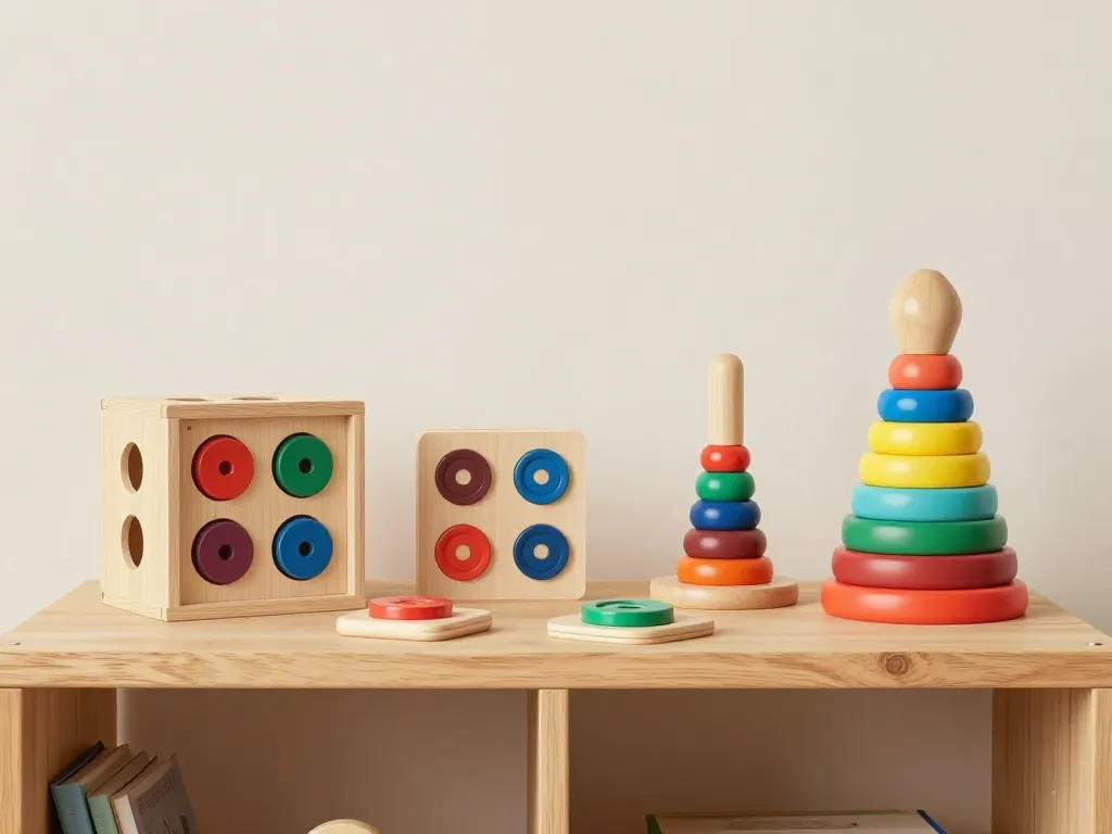 jeux montessori 18 mois présentation sur étagère bois