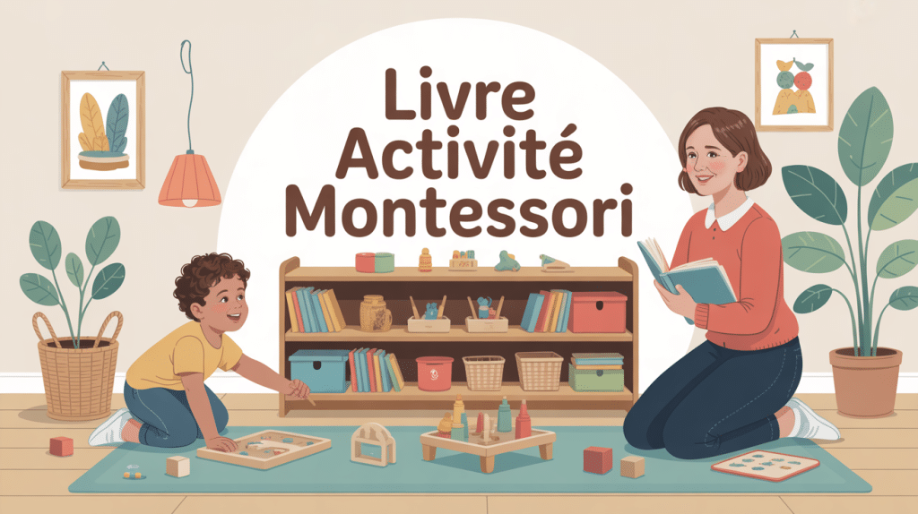 Enfant et adulte autour d’un livre activité montessori dans un espace chaleureux