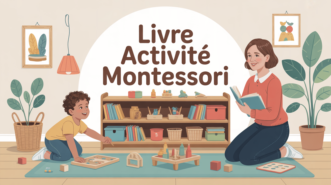 Enfant et adulte autour d’un livre activité montessori dans un espace chaleureux