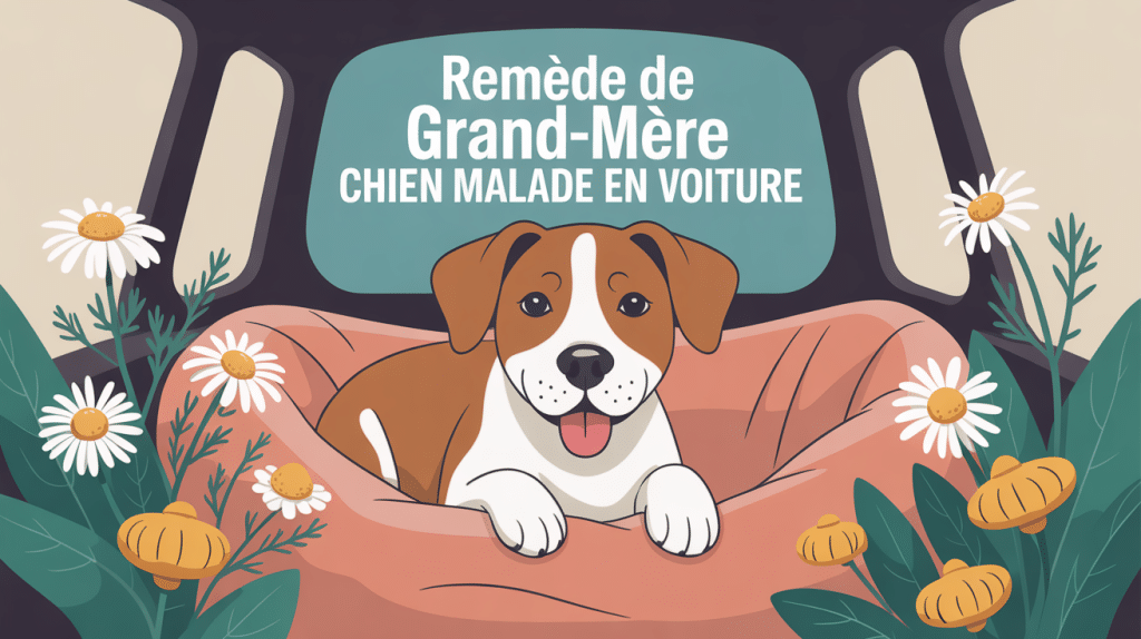 remède de grand-mère pour chien malade en voiture, illustration vectorielle douce