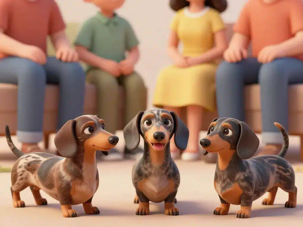 teckel arlequin poil ras en scène famille