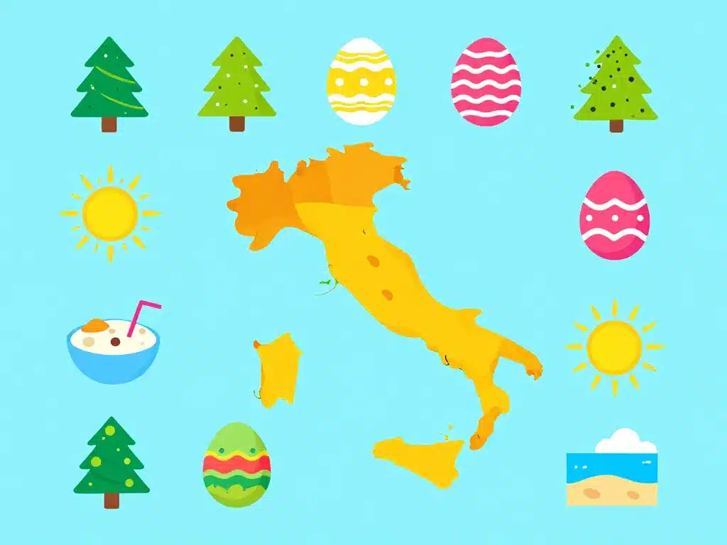 vacances scolaires italie, icônes saisonnières, calendrier et fêtes