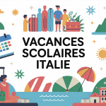 vacances scolaires italie, calendrier coloré et familles, mer montagne ville