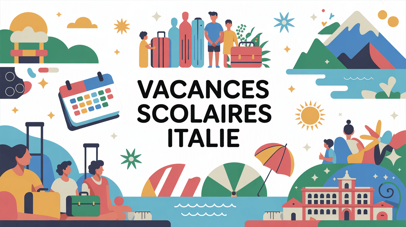 vacances scolaires italie, calendrier coloré et familles, mer montagne ville