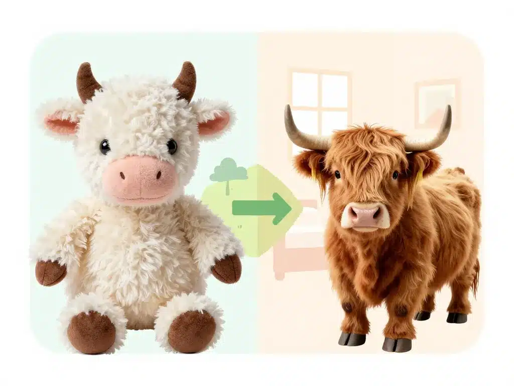 schéma différence vache fluffy peluche et Highland