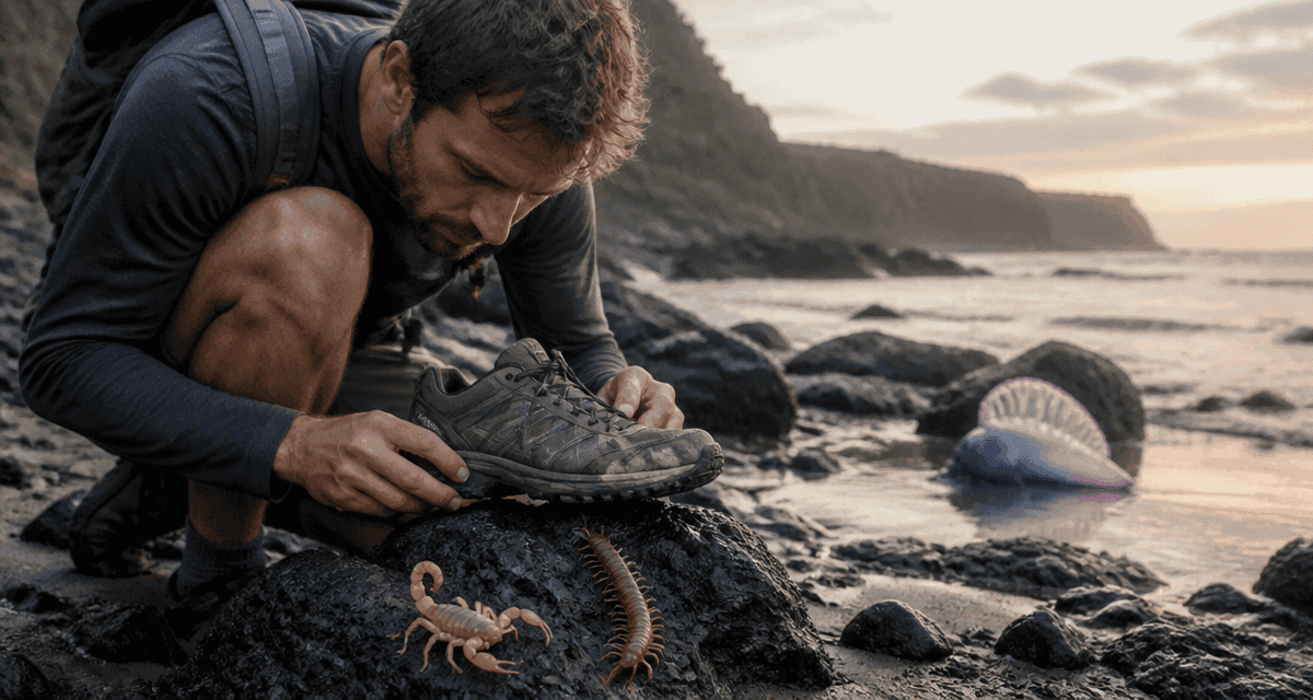 animaux dangereux canaries sur plage avec scorpion scolopendre caravelle portugaise