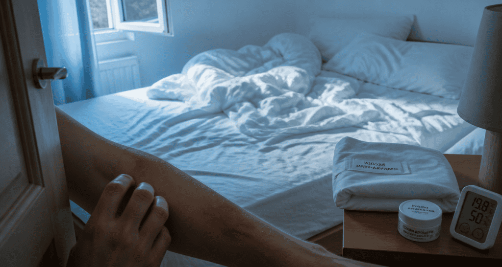 bouton acariens lit bras chambre