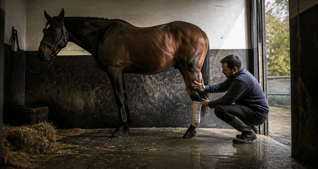 cheval qui engorge membre postérieur inspecté