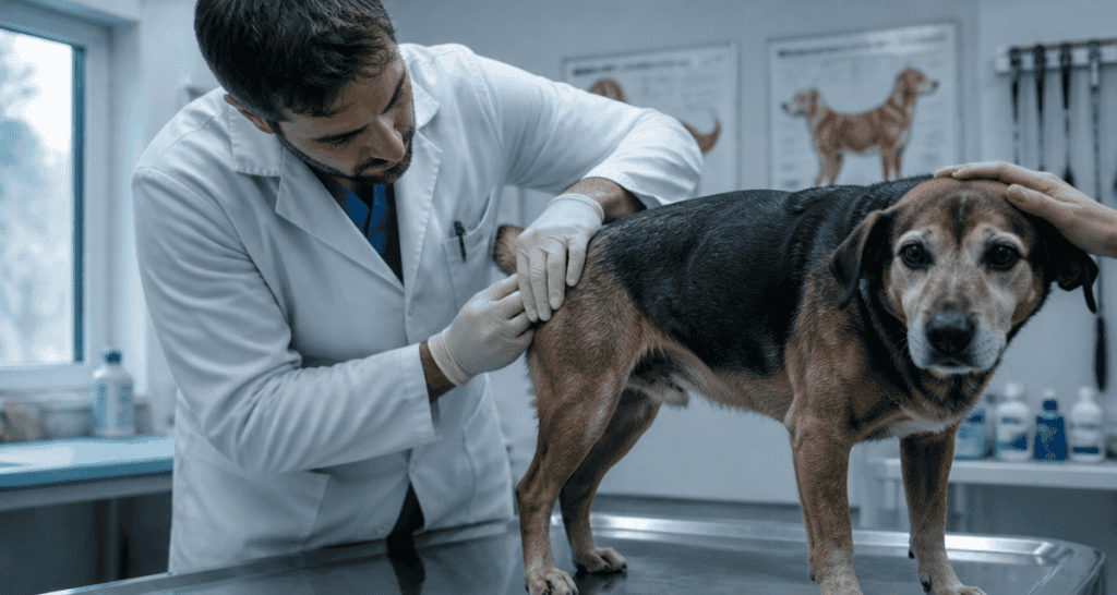 circumanalome chien vétérinaire examine