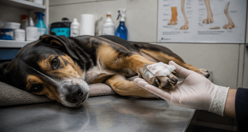 coussinet chien arraché repousse en clinique