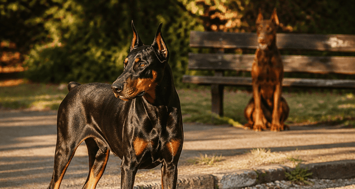 doberman couleur noir et feu et marron et feu