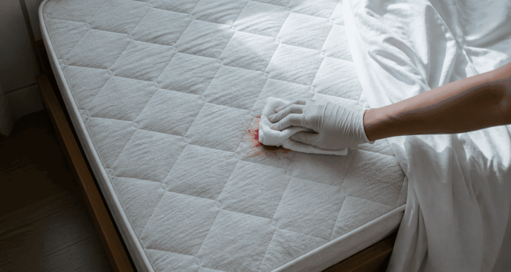 Enlever tache de sang sur matelas main gantée