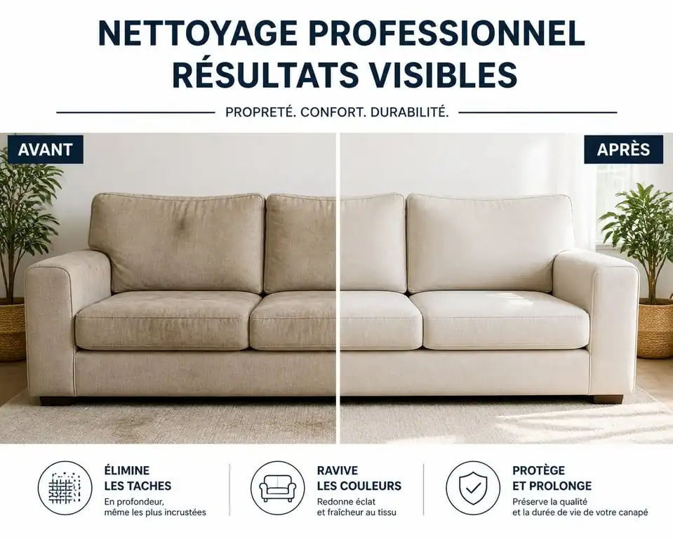 Résultat avant après nettoyage professionnel de canapé en tissu