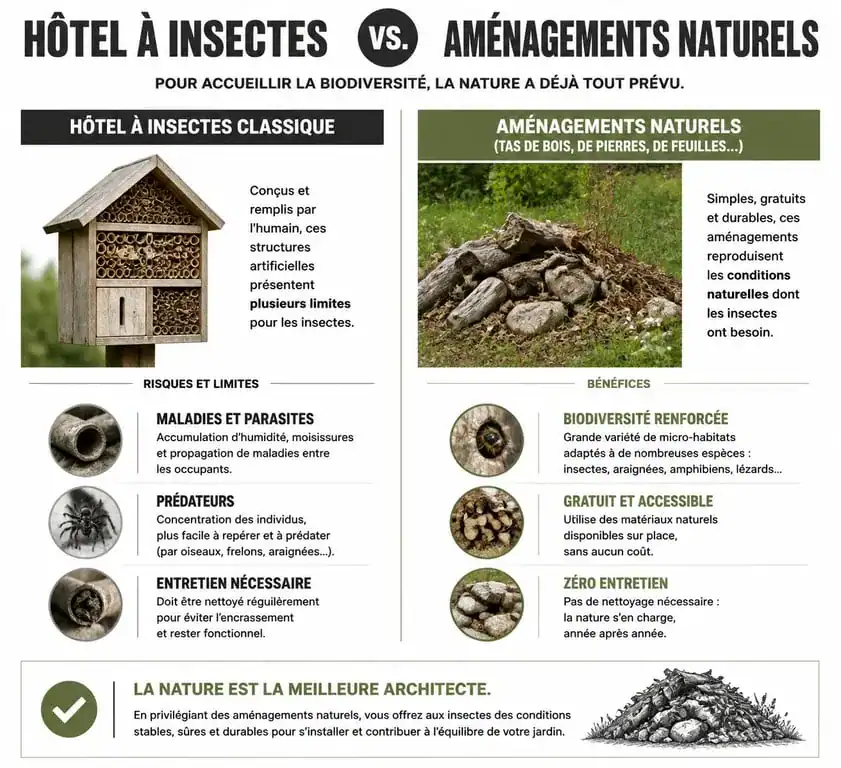 Comparatif entre hôtel à insectes et aménagements naturels pour la biodiversité au jardin