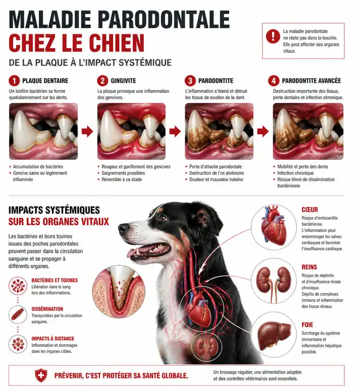Infographie sur les dangers du tartre et les risques du détartrage chien