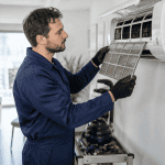 entretien climatiseur technicien nettoie filtre