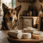 fromage de chevre chien sur table avec berger