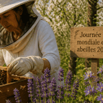 journee mondiale des abeilles 2025 apicultrice ruche fleurs