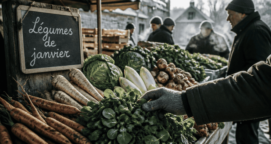 Légumes de saison janvier étal marché village
