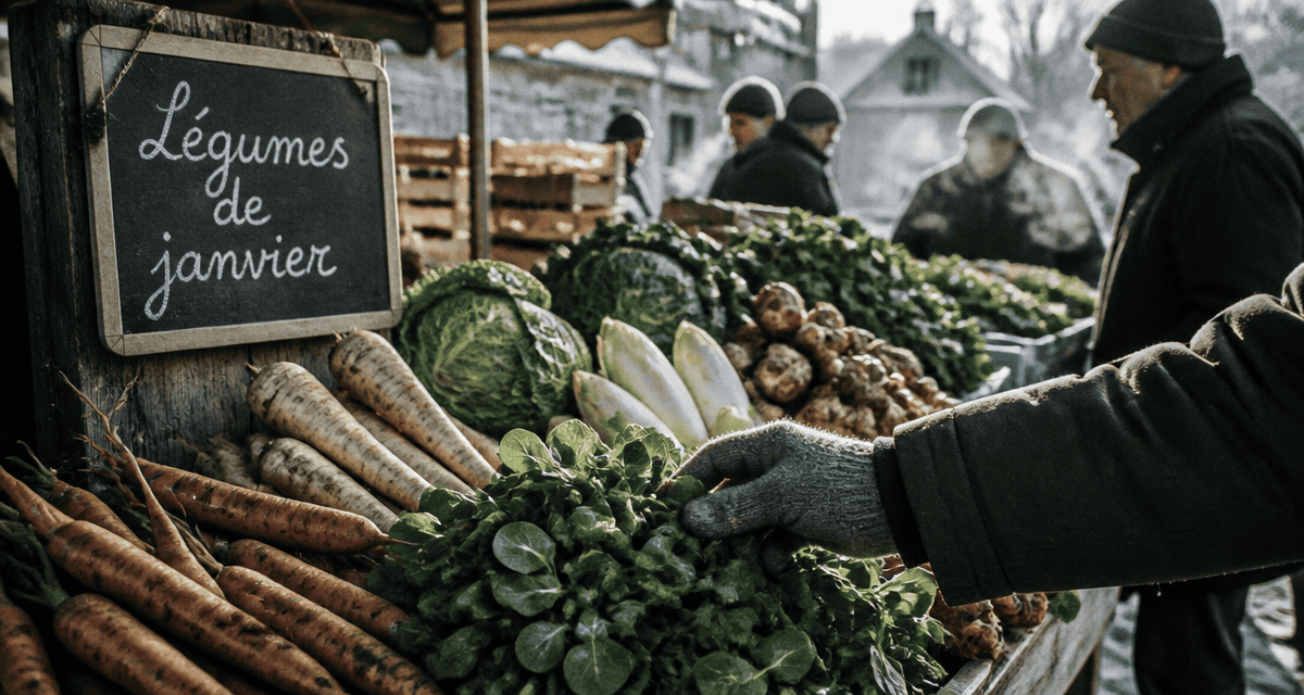 Légumes de saison janvier étal marché village