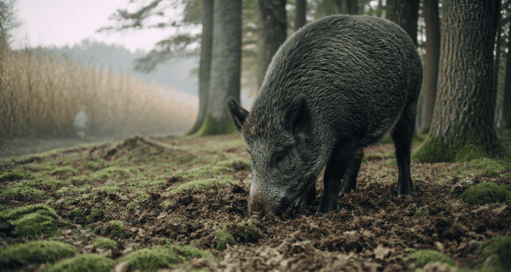 que mange les sangliers fouillant la terre en forêt