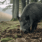 que mange les sangliers fouillant la terre en forêt