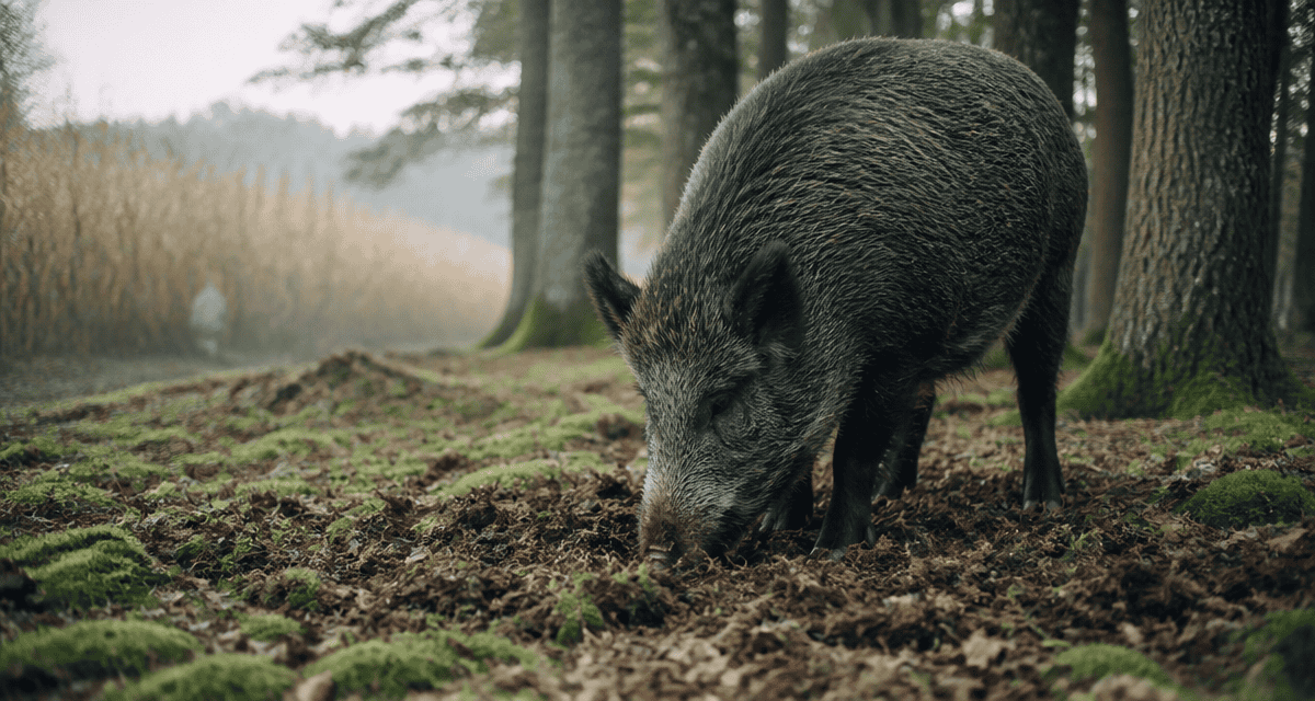 que mange les sangliers fouillant la terre en forêt