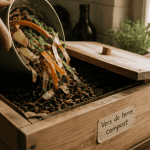vers de terre compost dans un lombricomposteur cuisine
