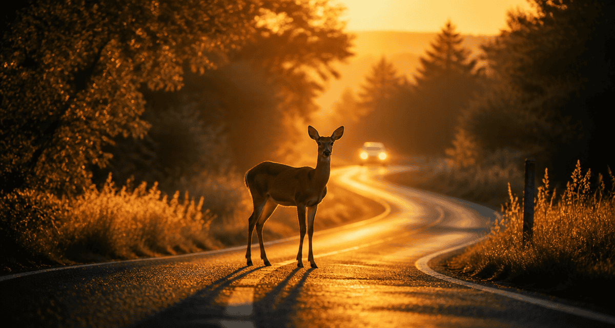 voir une biche sur la route signification, biche immobile au lever du soleil