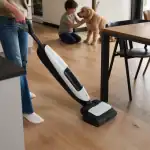 aspirateur laveur vorwerk avis en action sur parquet clair