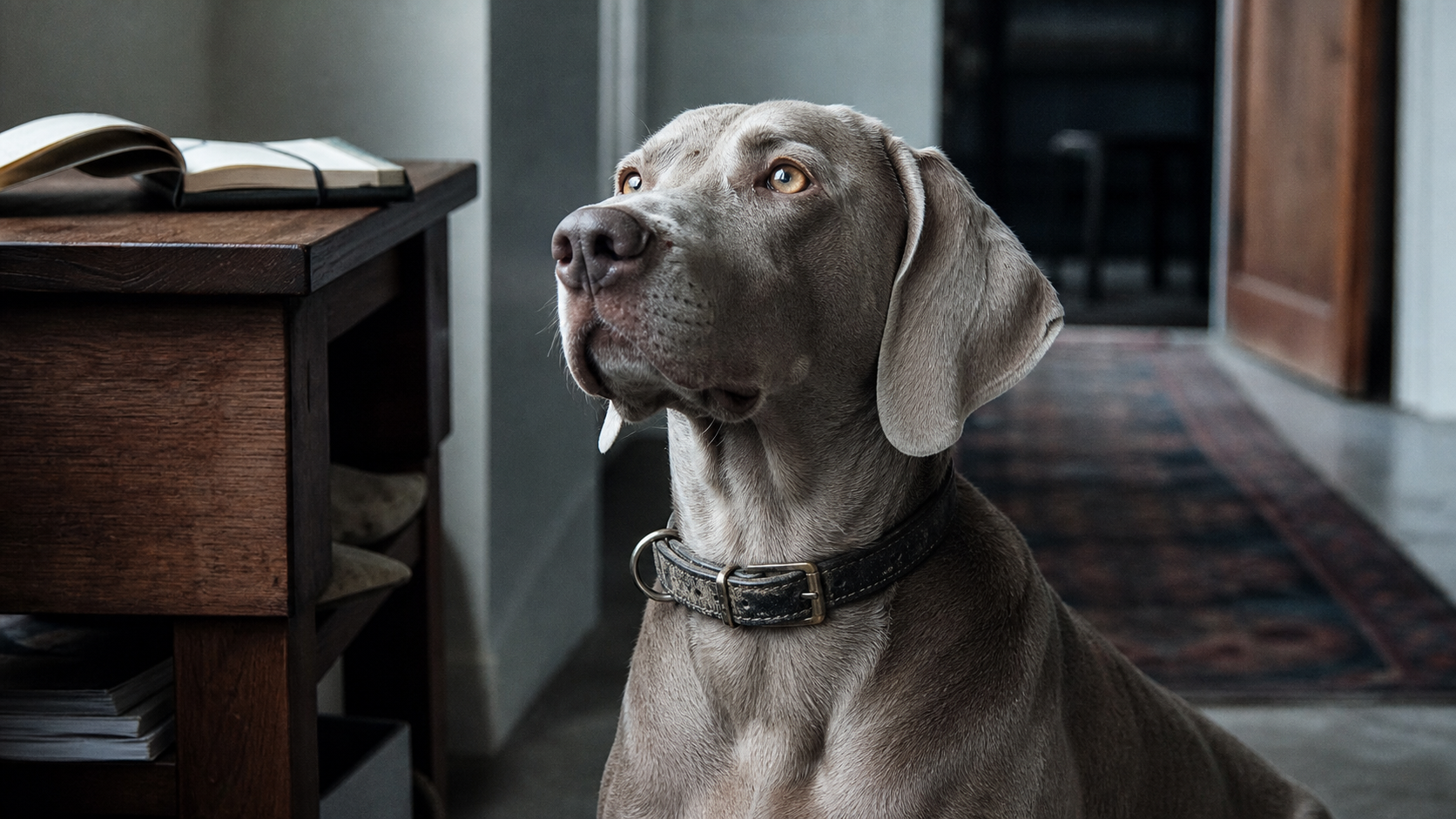 Caractère du braque de weimar : photo du chien gris argenté