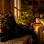 Chat noir caractère allongé sur fenêtre
