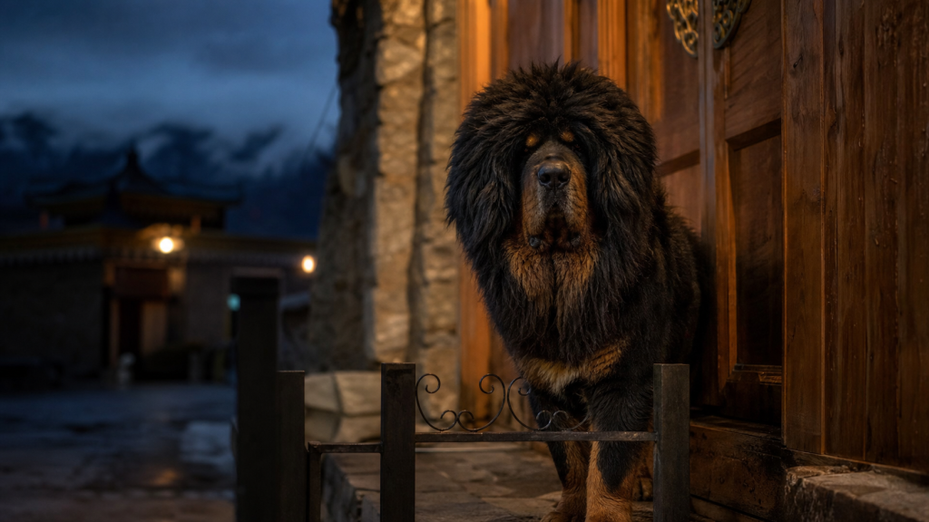 Dogue du Tibet caractère au crépuscule