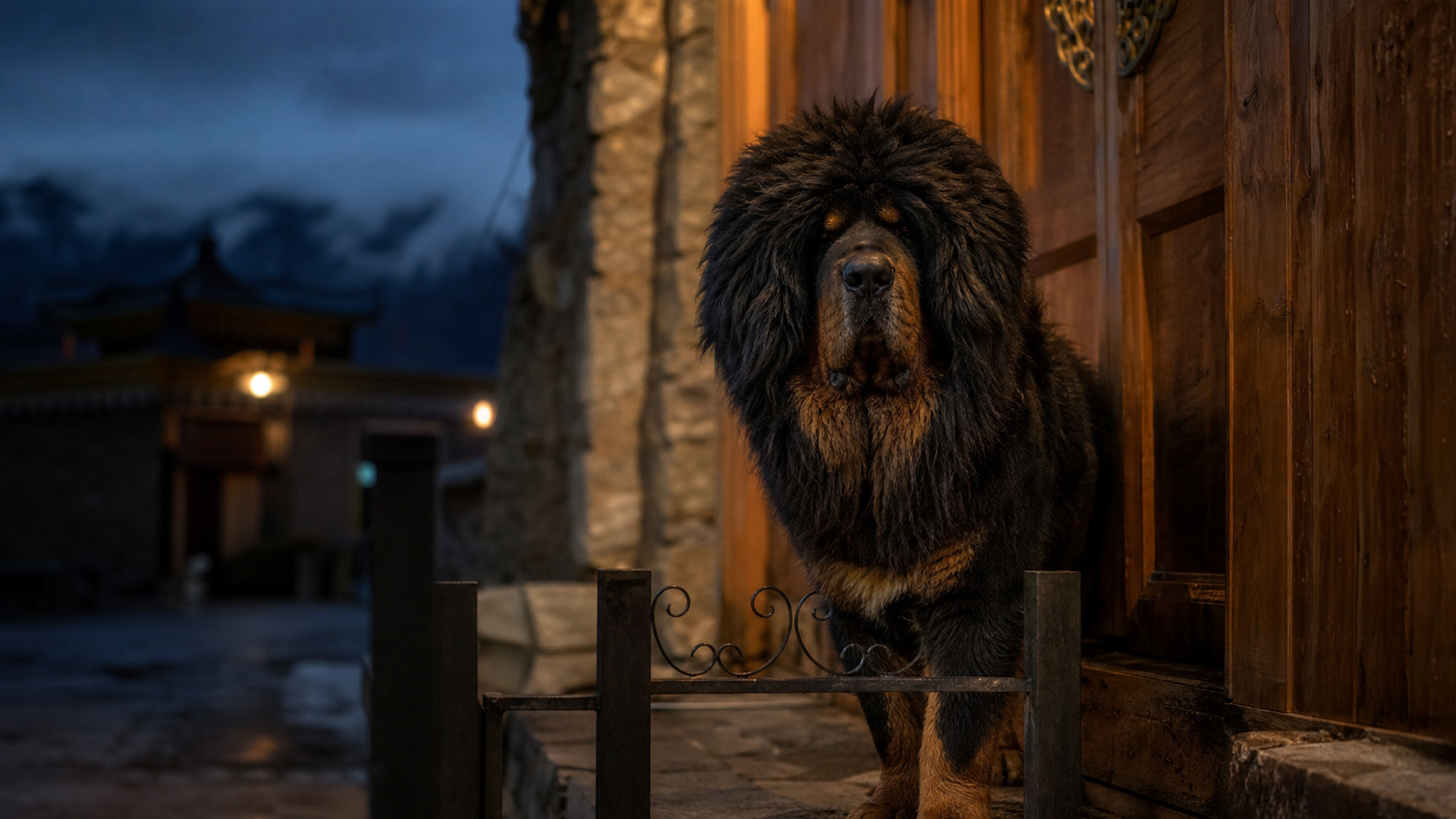 Dogue du Tibet caractère au crépuscule