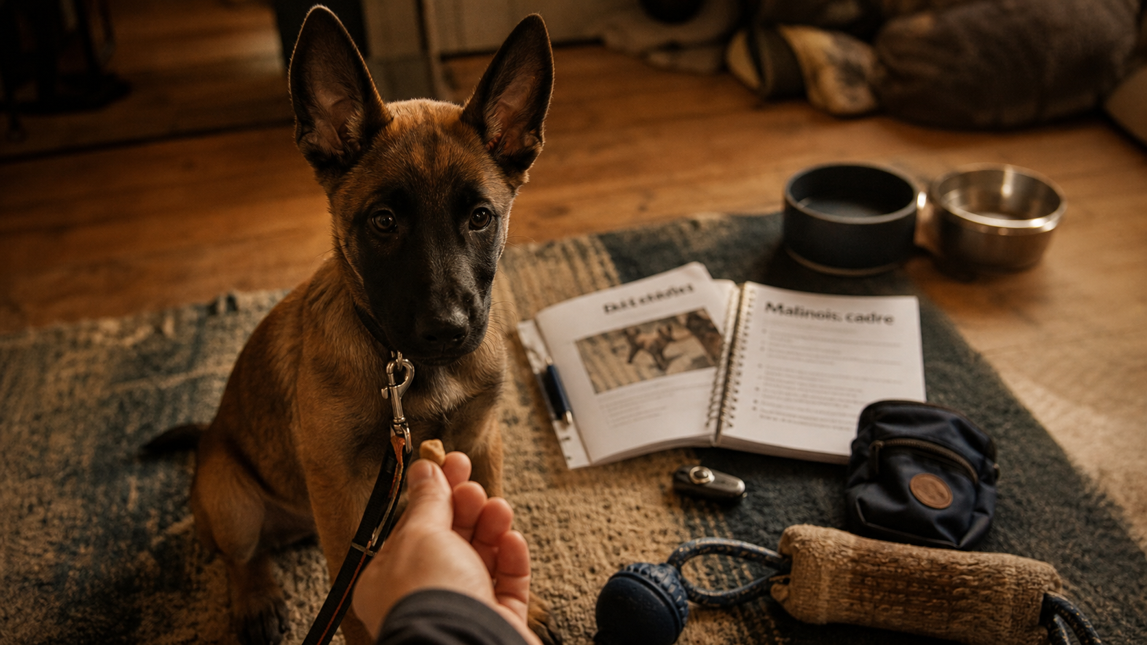 Dressage du malinois : chiot Malinois récompensé en intérieur