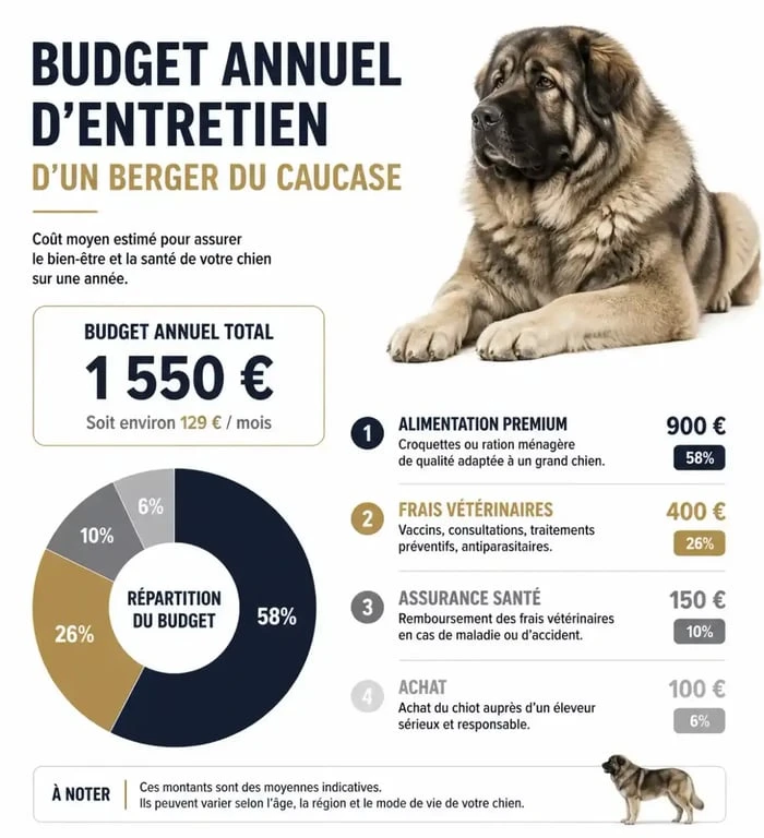 Infographie budget annuel entretien Berger du Caucase et coûts élevage